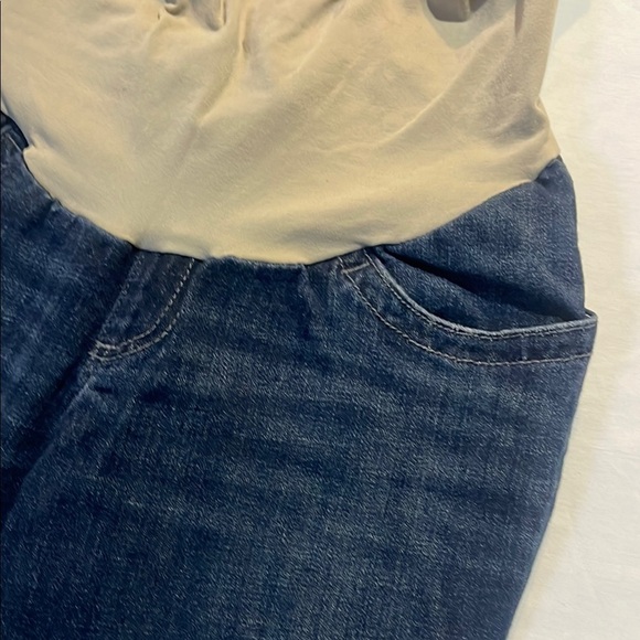 Indigo Blue Straight Leg Jeans in Blue and Tan - Picture 4 of 10